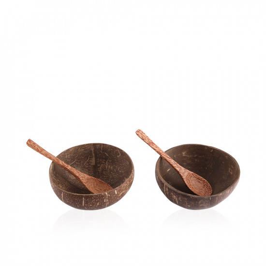 Coconut Bowl with Spoon Set of 2 - Brown     