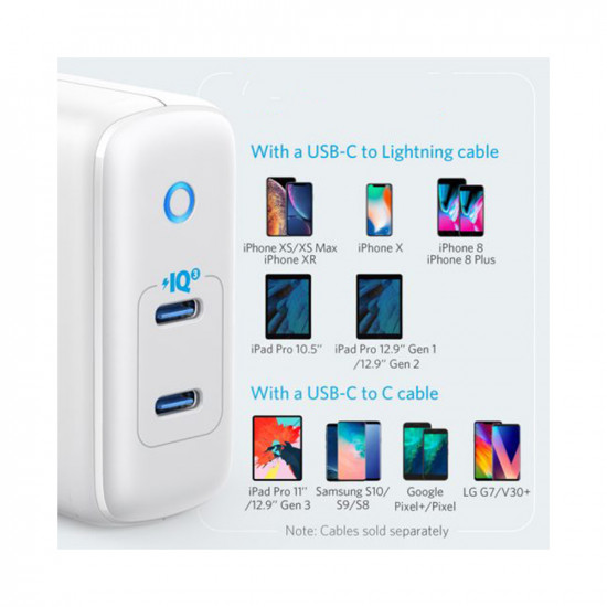 Powerport Iii 2-port Type-c Piq 3.0 Wall Charger 36w - White Powerport Iii 2-port Type-c Piq 3.0 Wall Charger 36w - White
