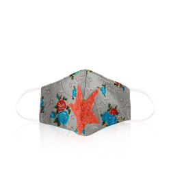 Multi Purpose Cotton Mask Light Grey With Orange Star - Age 4 To 9