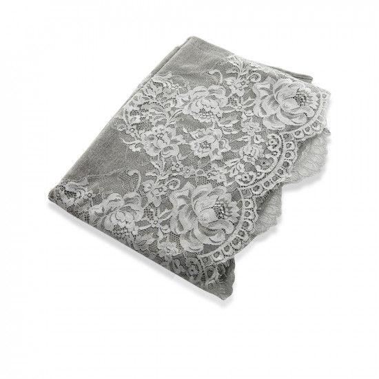 Japanese Gauze With Embroidery For 1 Edge -  Grey T21