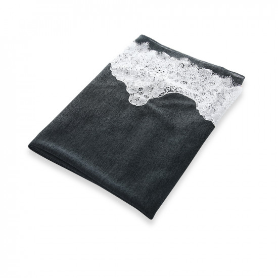 Japanese Gauze With Embroidery For 2 Edge Shape ( L ) Letter -  Petroleum With White - N 18