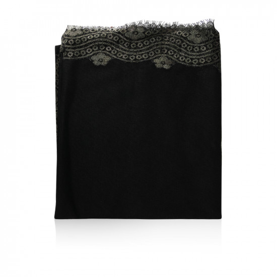 Japanese Gauze With Embroidery For 2 Edge Shape ( L ) Letter -  Black With Gold - S2