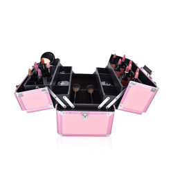 Beauty Make Up Organizer Box With Adjustable Padded Dividers - Pink