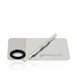 Makeup Mixing Spatula & Blending Plate Set With Arabic Word - Stainless Steel