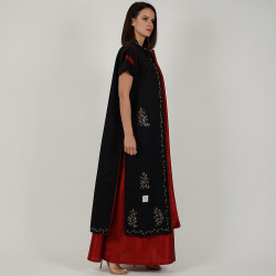 Jacket Dress 2 Pieces Short Sleeve -  Size Medium - Burgundy And Black 