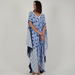 Silk Fabric Patterned Dress - Free Size - Light Blue And White