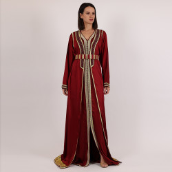 Moroccan Caftan Dark Red 2 pcs With Handmade Belt - Large
