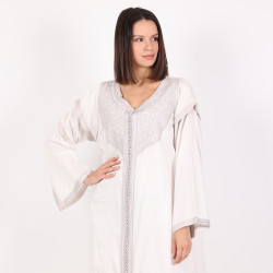 Moroccan White Caftan 1 Pc - Medium