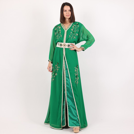 Moroccan Modern Caftan 2 Pcs With Handmade Belt - Large