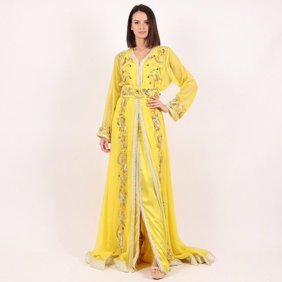 Moroccan Occasion Caftan 2 Pcs With Handmade Belt - Large