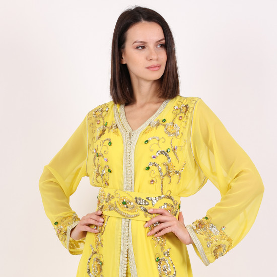 Moroccan Occasion Caftan 2 Pcs With Handmade Belt - Large