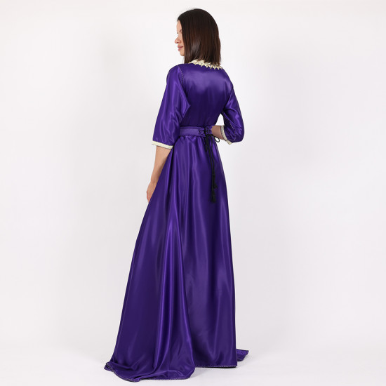Moroccan Violet Caftan 2 Pcs With Handmade Belt - Large