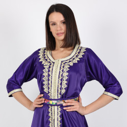 Moroccan Violet Caftan 2 Pcs With Handmade Belt - Large