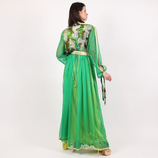 Moroccan Green Caftan With Golden Belt - Medium