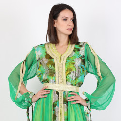 Moroccan Green Caftan With Golden Belt - Medium