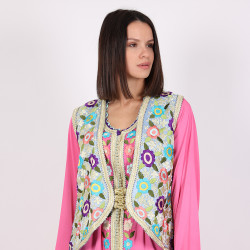Moroccan Pink Caftan 2 Pcs With Belt - Large