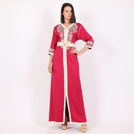 Moroccan Red Short Sleeve Daraah With Belt - Medium