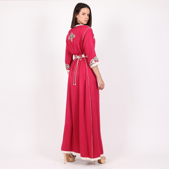 Moroccan Red Short Sleeve Daraah With Belt - Medium