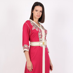 Moroccan Red Short Sleeve Daraah With Belt - Medium