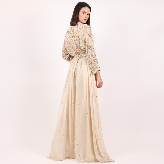 Moroccan Modern White Caftan 2Pcs With Handmade Belt - Medium