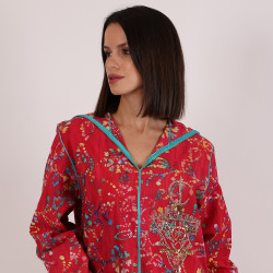 Moroccan Red Jelabiya Silk Cotton Handmade Beads Embroidery Design - M