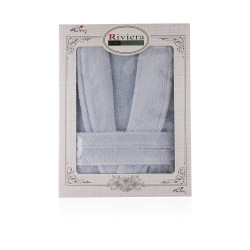 1Pc Bathrobe With Hood For Women - Light Blue - Large