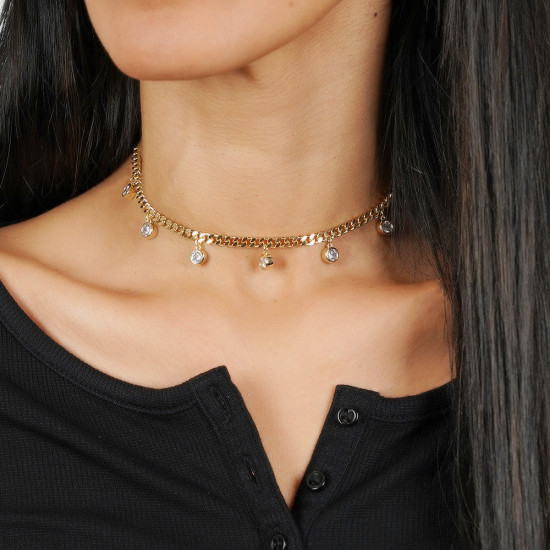 Gold Plated Gold With White Circles Spots Necklace Gold Plated Gold With White Circles Spots Necklace