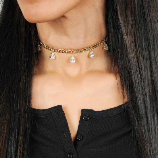 Gold Plated Gold Tears White Spots Necklace Gold Plated Gold Tears White Spots Necklace