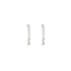 Hoop Earrings With Zircon Stones - Silver Tone