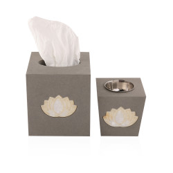Set Of 2pc Korian Wood Mubkhar + Tissue Holder Box - Grey