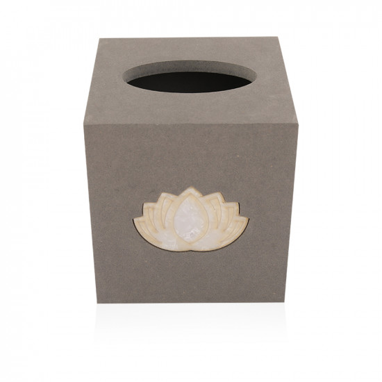 Set Of 2pc Korian Wood Mubkhar + Tissue Holder Box - Grey