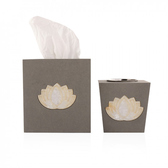 Set Of 2pc Korian Wood Mubkhar + Tissue Holder Box - Grey