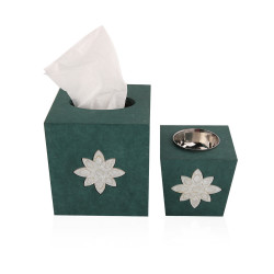 Set Of 2pc Korian Wood Mubkhar + Tissue Holder Box - Green