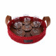 Tea Tray Set With Wooden Plate - Red