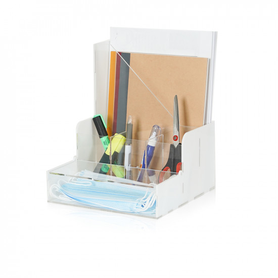 Acrylic Small Office Organizer - White Acrylic Small Office Organizer - White