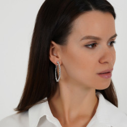 In And Out Sparkle Hoop Earrings With Zircon Stones - Silver Tone