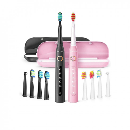 Set Of 2 Electric Toothbrush With Rechargeable Travel Cases - Black And Pink - FW-507 Set Of 2 Electric Toothbrush With Rechargeable Travel Cases - Black And Pink - FW-507