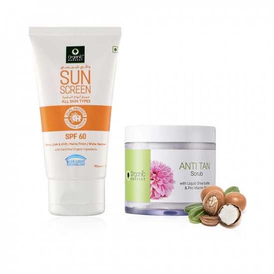 SPF 60 Sunscreen With Blue Light Technology And Anti Tan Scrub SPF 60 Sunscreen With Blue Light Technology And Anti Tan Scrub
