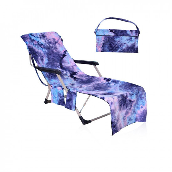 Portable Micro Fiber Holiday Beach Chair Cover Towel - Blue With Multi