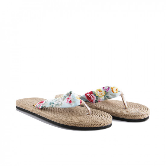 Summer Bamboo Straw Beach Slipper Floral Style - EUR Size 37