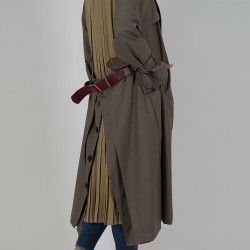 Spring Grey and Beige Trench Coat With leather Belt - Free Size