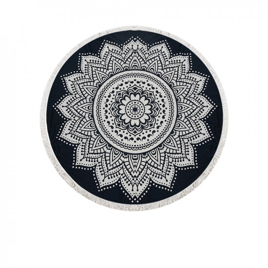 Round Mandala Beach Towel - Black And White