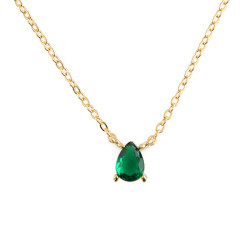 Double Layer Tear Necklace - Gold With Green - Free Size