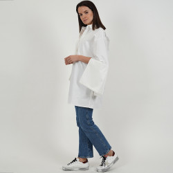 Long Shirt With Long Sleeves - White - Free size   