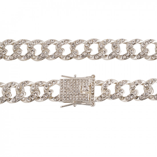 Iced Out Rose Gold Cubic Zirconia Chain Choker Necklace - Silver