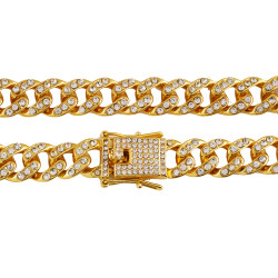 Iced Out Rose Gold Cubic Zirconia Chain Choker Necklace - Gold