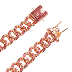 Iced Out Rose Gold Cubic Zirconia Chain Choker Necklace - Pink