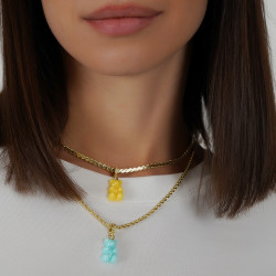 Teddy Bear Gold Chain - Mint Green & Yellow