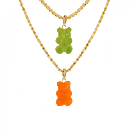 Teddy Bear Gold Chain Dual - Transparent Orange & Green