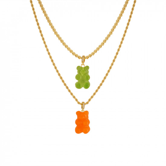 Teddy Bear Gold Chain Dual - Transparent Orange & Green